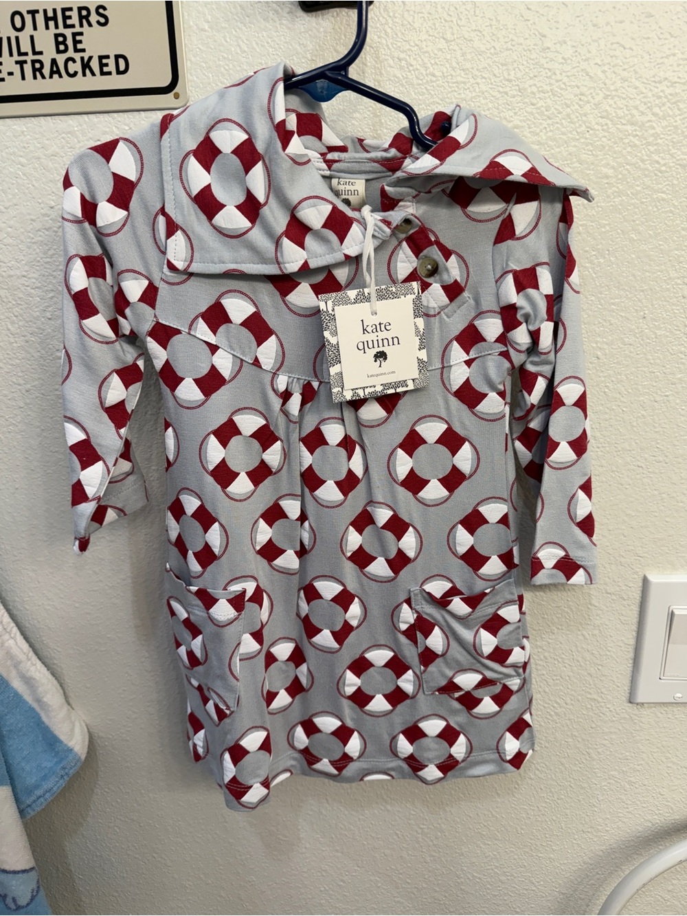 kate quinn Red and Gray Lifesaver Print Sailor dress
